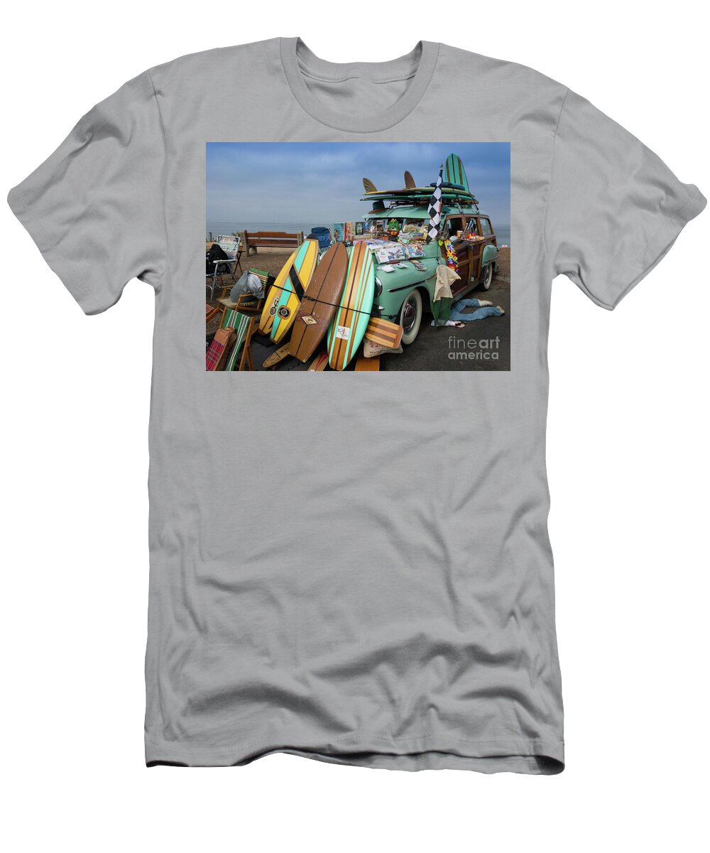1940s T-Shirt featuring the photograph A Woodie and Its Tchotchke by David Levin