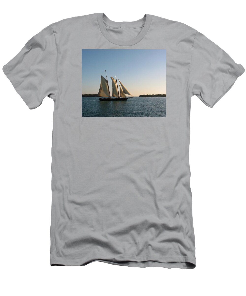 Schooner T-Shirt featuring the digital art Abeam of Kingfish Shoals by Lin Grosvenor