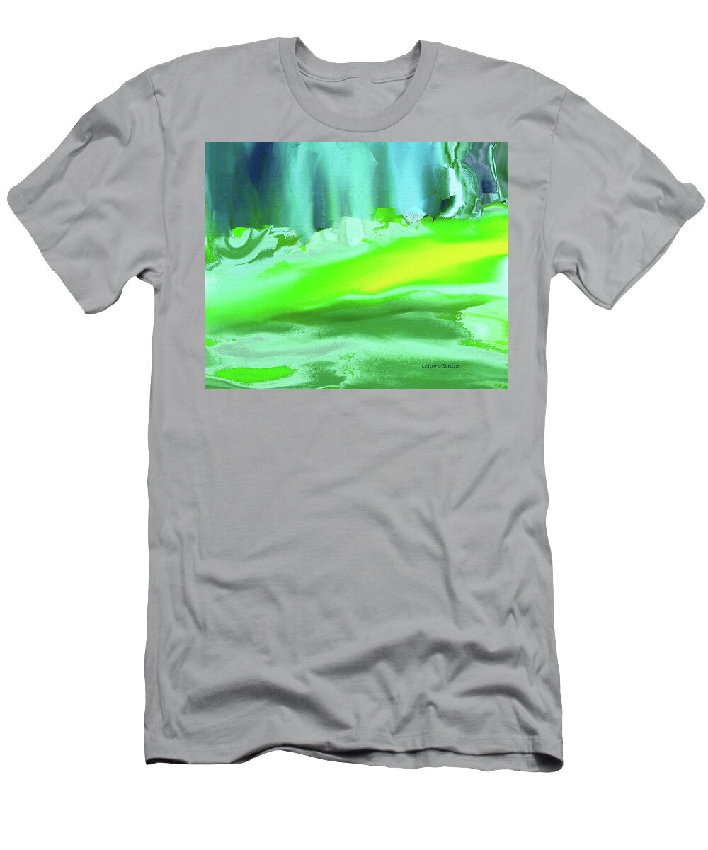 Abstract T-Shirt featuring the painting Abstract - Blue Woods by Lenore Senior