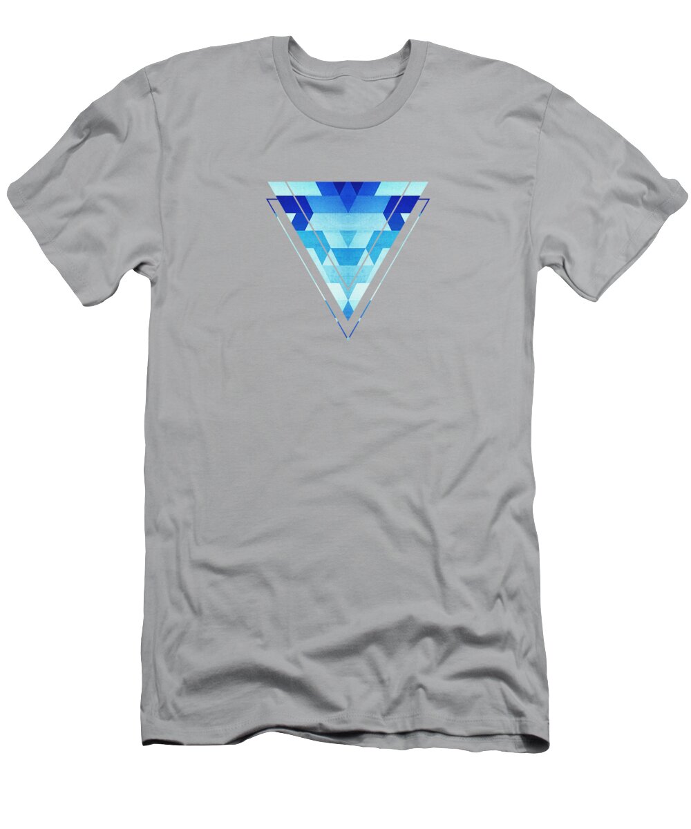 Blue T-Shirt featuring the digital art Abstract geometric triangle pattern futuristic future symmetry in ice blue by Philipp Rietz