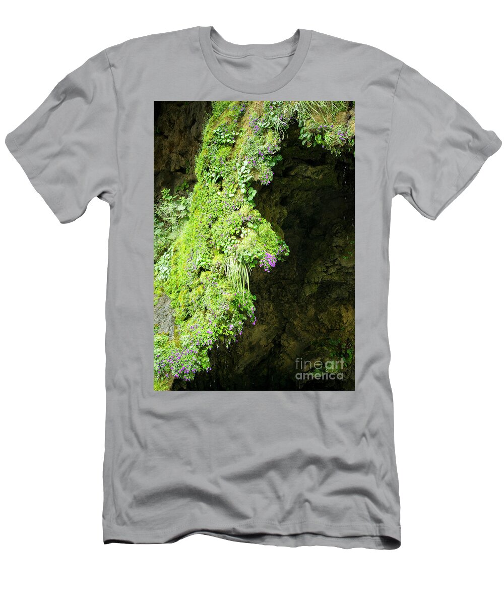 Background T-Shirt featuring the photograph Abstract Nature Background Of Moss And Flowers by THP Creative