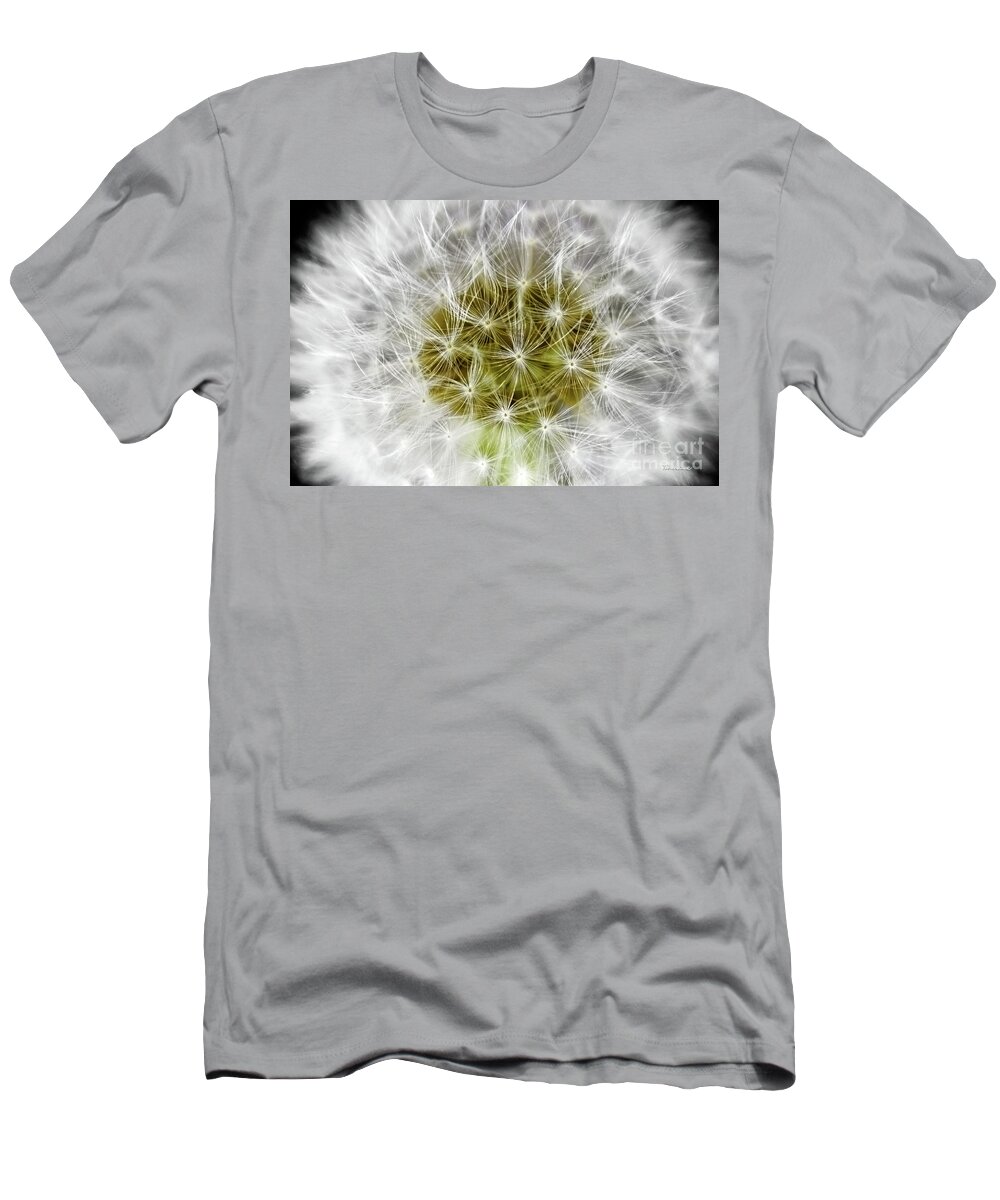 Abstract T-Shirt featuring the photograph Abstract Nature Dandelion Floral Maro White and Yellow A1 by Ricardos Creations