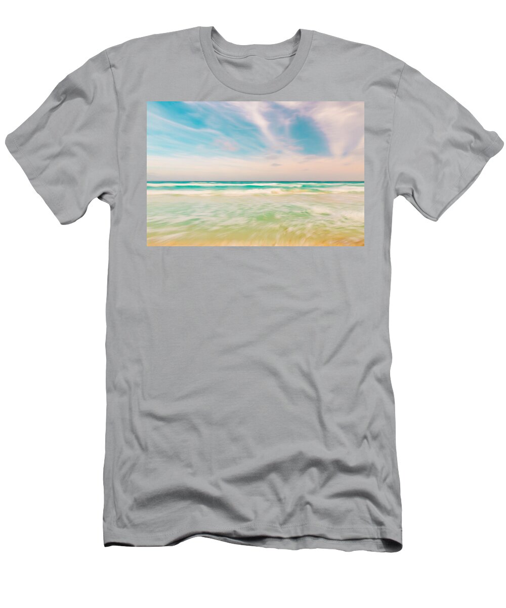 Abstract T-Shirt featuring the photograph Abstract sky and ocean nature background with blurred panning mo by Irina Moskalev