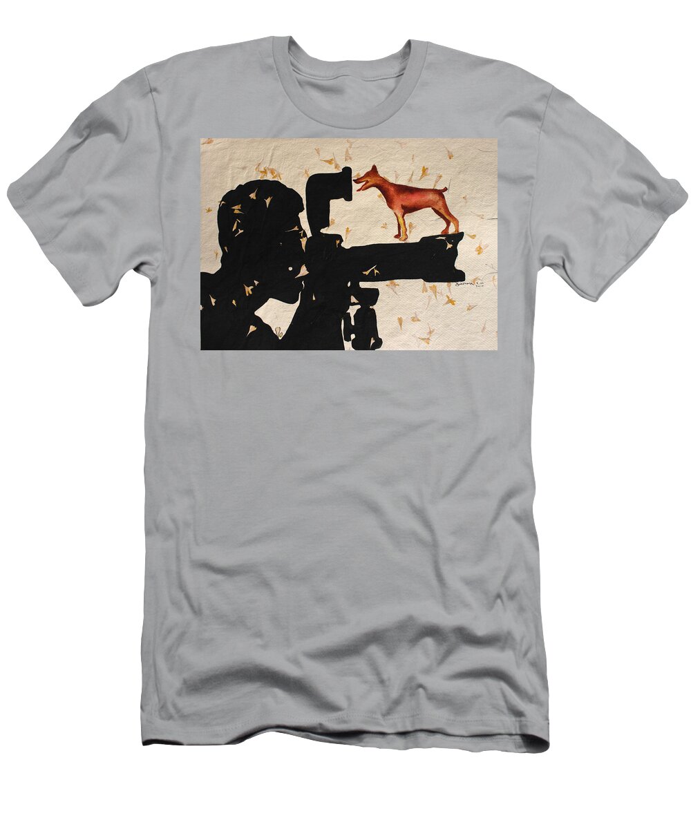 Action T-Shirt featuring the painting Action by Santhosh Ch