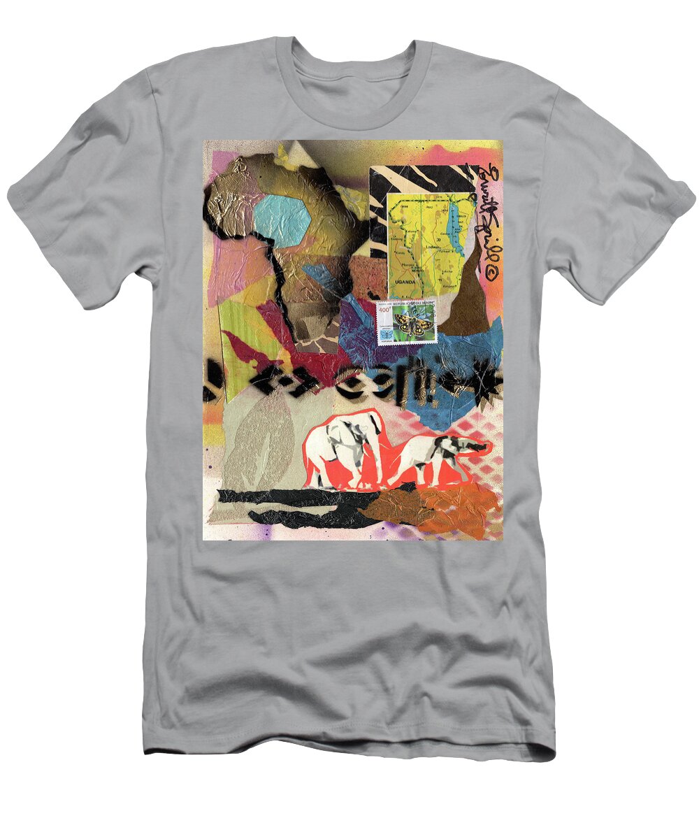 Everett Spruill T-Shirt featuring the mixed media Afro Collage - M by Everett Spruill