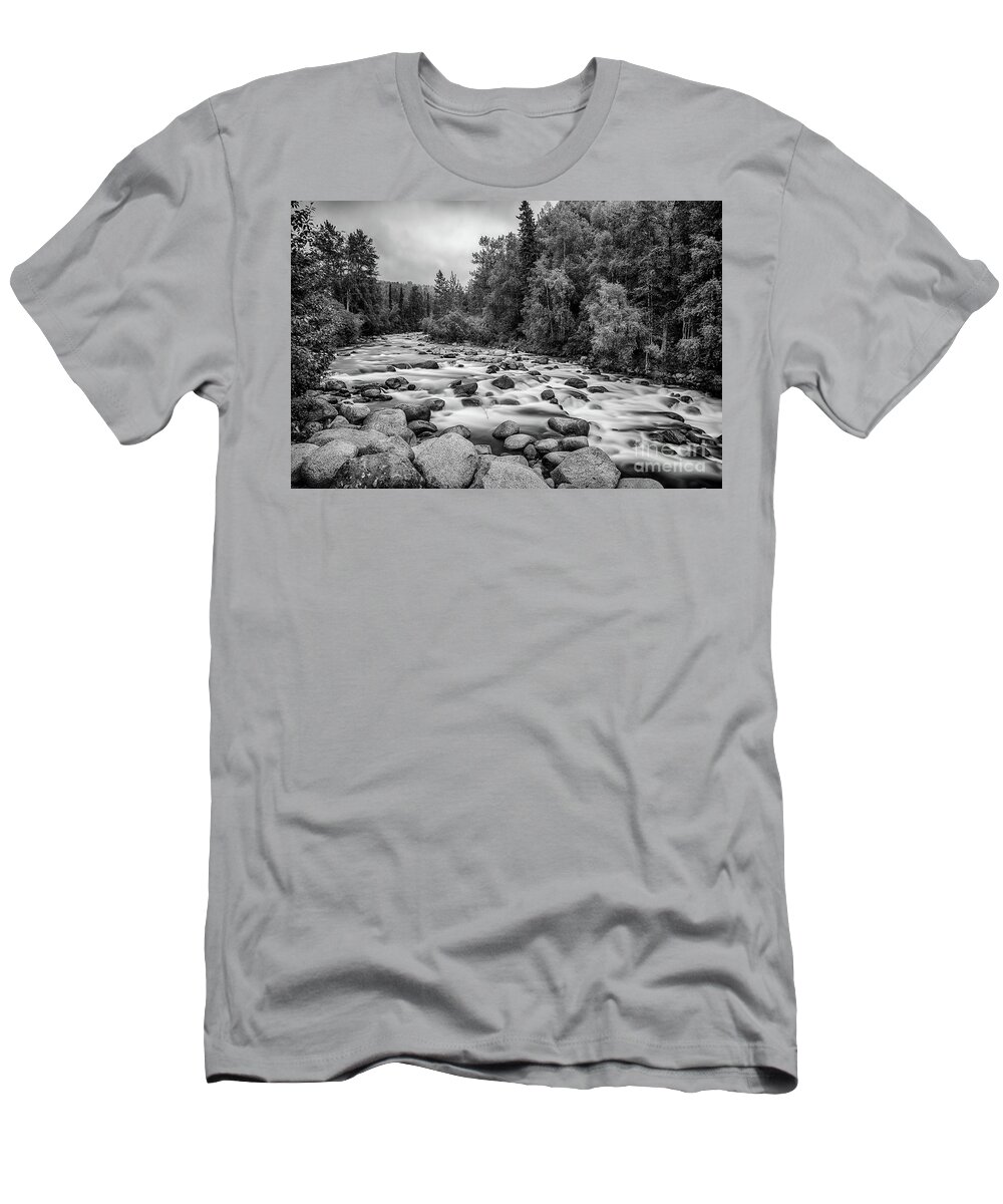 Alaska T-Shirt featuring the photograph Alaskan Stream in black and white by Paul Quinn