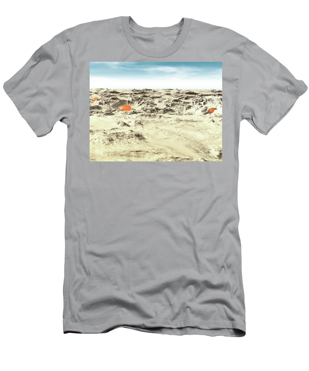 Extraterrestrial T-Shirt featuring the digital art Alien Pods In Desert by Phil Perkins