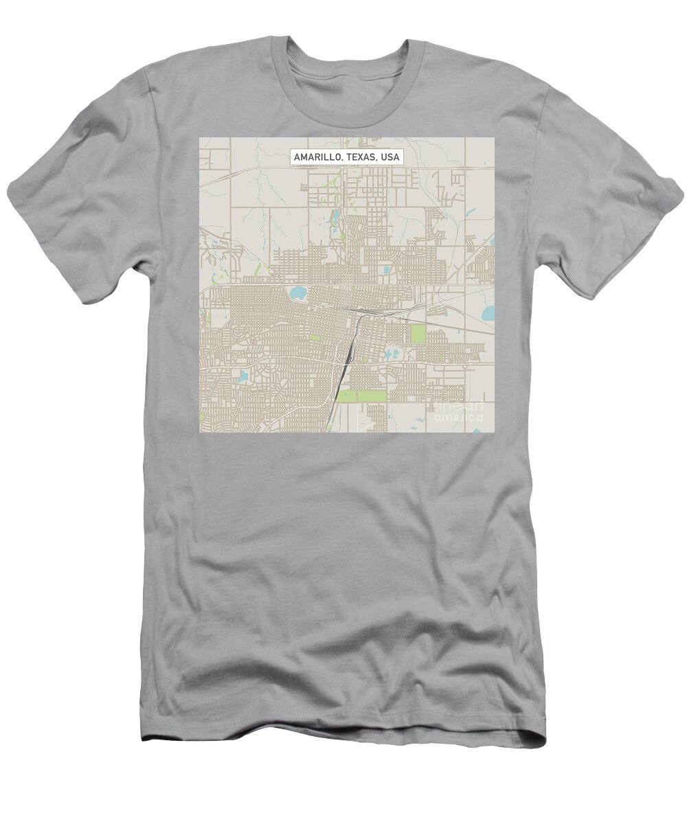 Amarillo T-Shirt featuring the digital art Amarillo Texas US City Street Map by Frank Ramspott