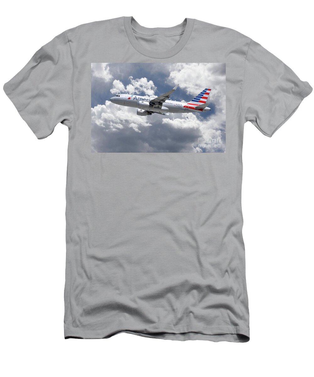 Airbus T-Shirt featuring the digital art American Airlines Airbus A319 by Airpower Art