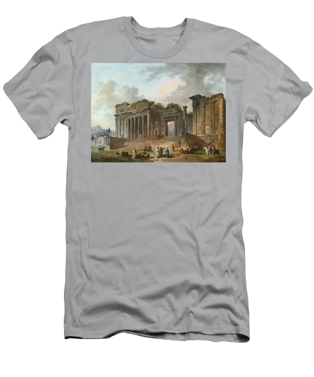 Hubert Robert T-Shirt featuring the painting An Architectural Capriccio with an Artist Sketching in the Foreground by Hubert Robert
