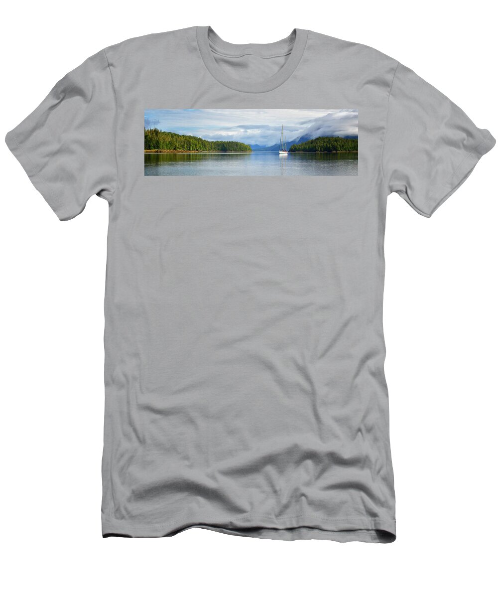 Landscape T-Shirt featuring the photograph Anchored in the Bay by Claudio Bacinello