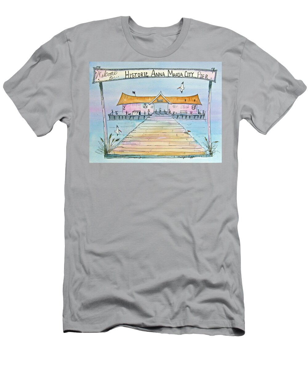 Anna Maria Island T-Shirt featuring the painting Anna Maria City Pier by Midge Pippel