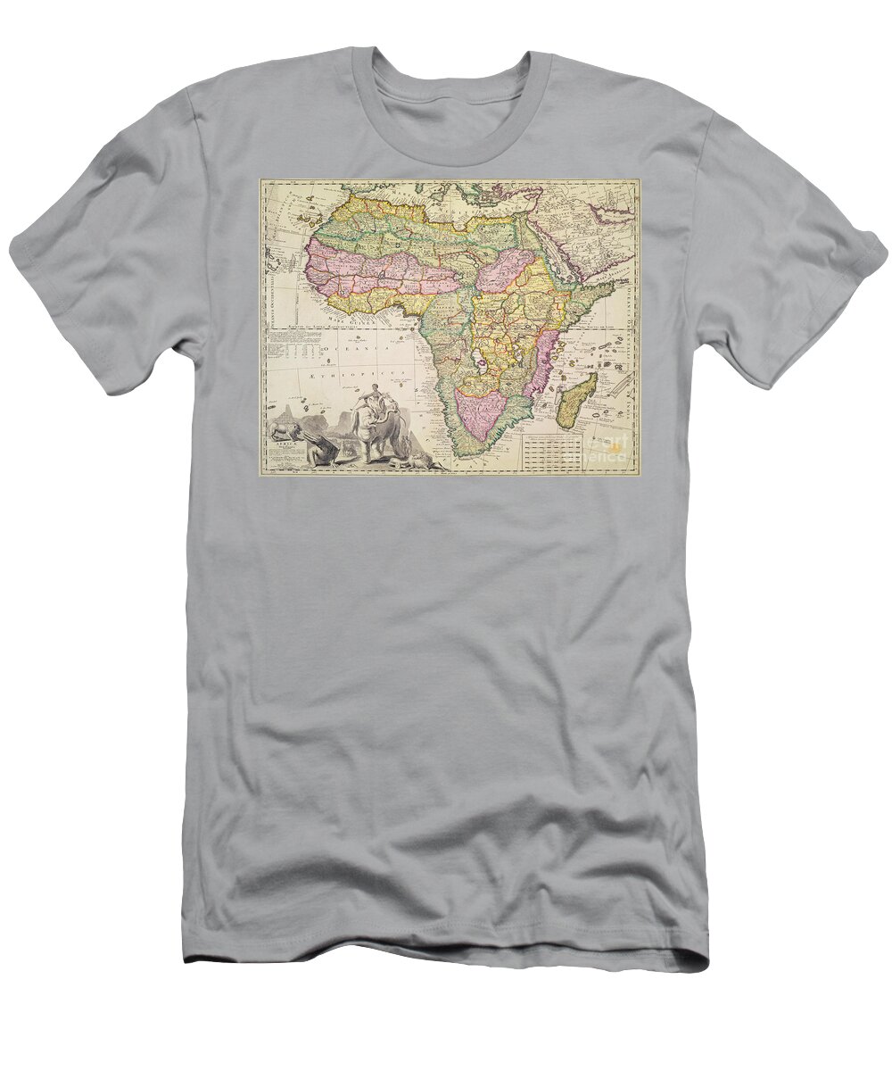Geography T-Shirt featuring the drawing Antique Map of Africa by Pieter Schenk