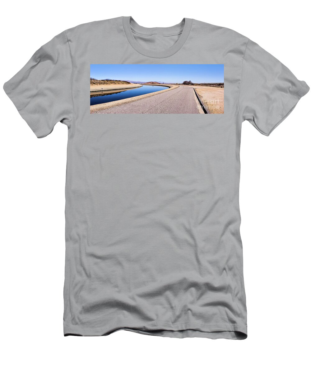Antelope Valley T-Shirt featuring the photograph Aqueduct Sharp Turn by Joe Lach
