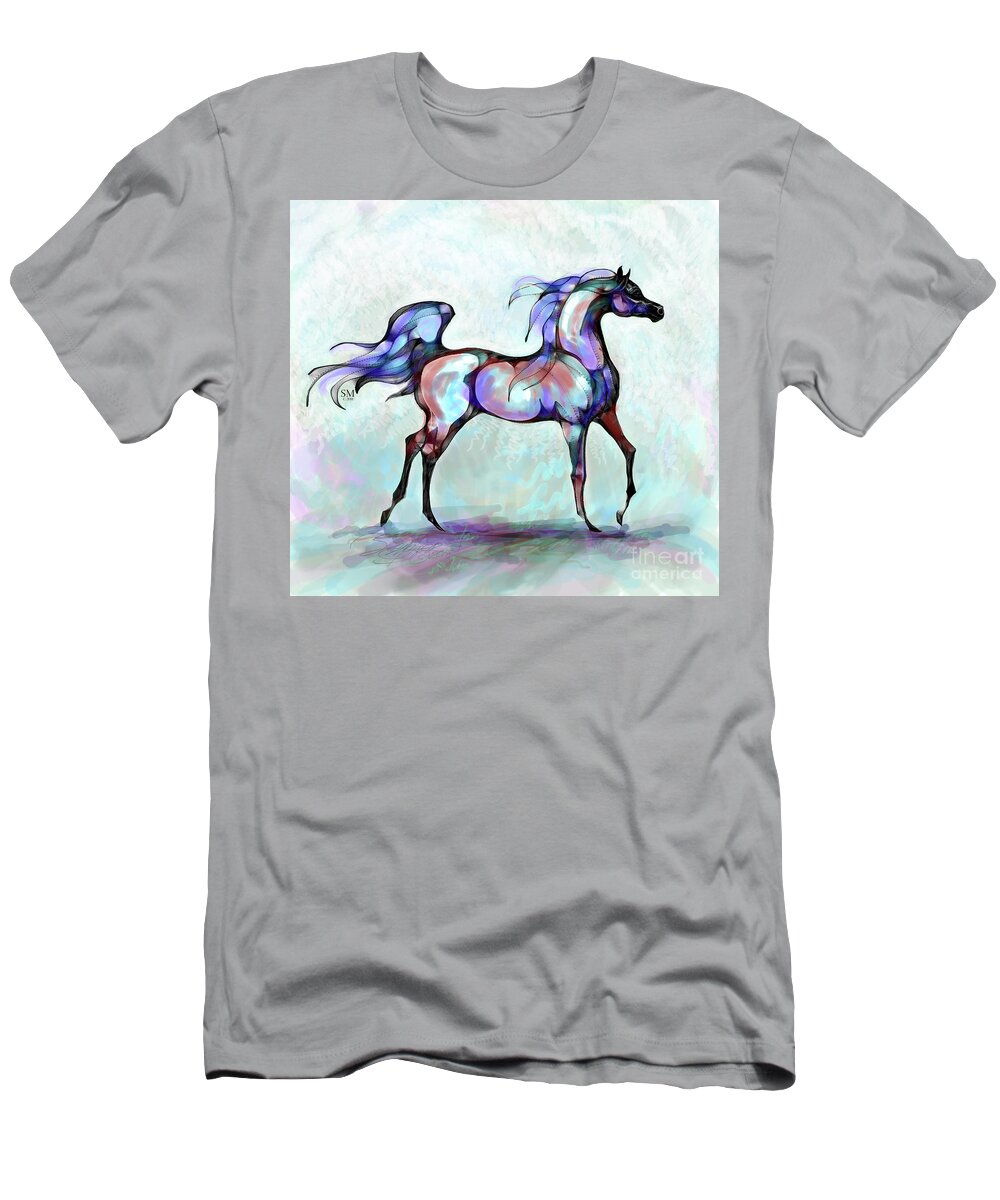 Stacey Mayer T-Shirt featuring the digital art Arabian Horse Overlook by Stacey Mayer