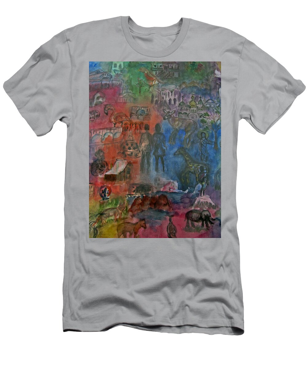 World T-Shirt featuring the painting Around the World by Lucille Valentino
