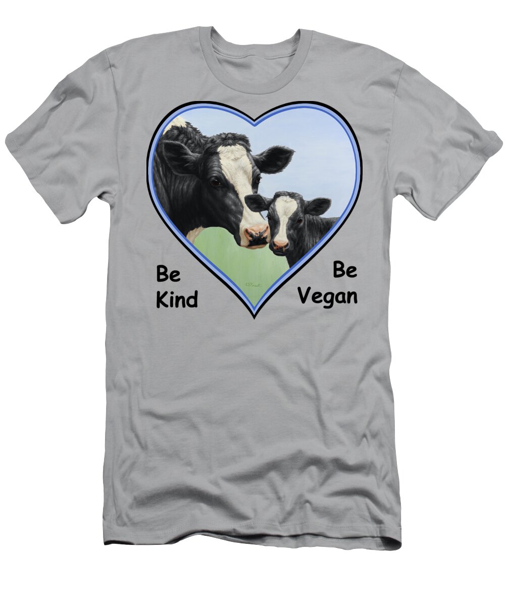 Cow T-Shirt featuring the painting Holstein Cow and Calf Blue Heart Vegan by Crista Forest