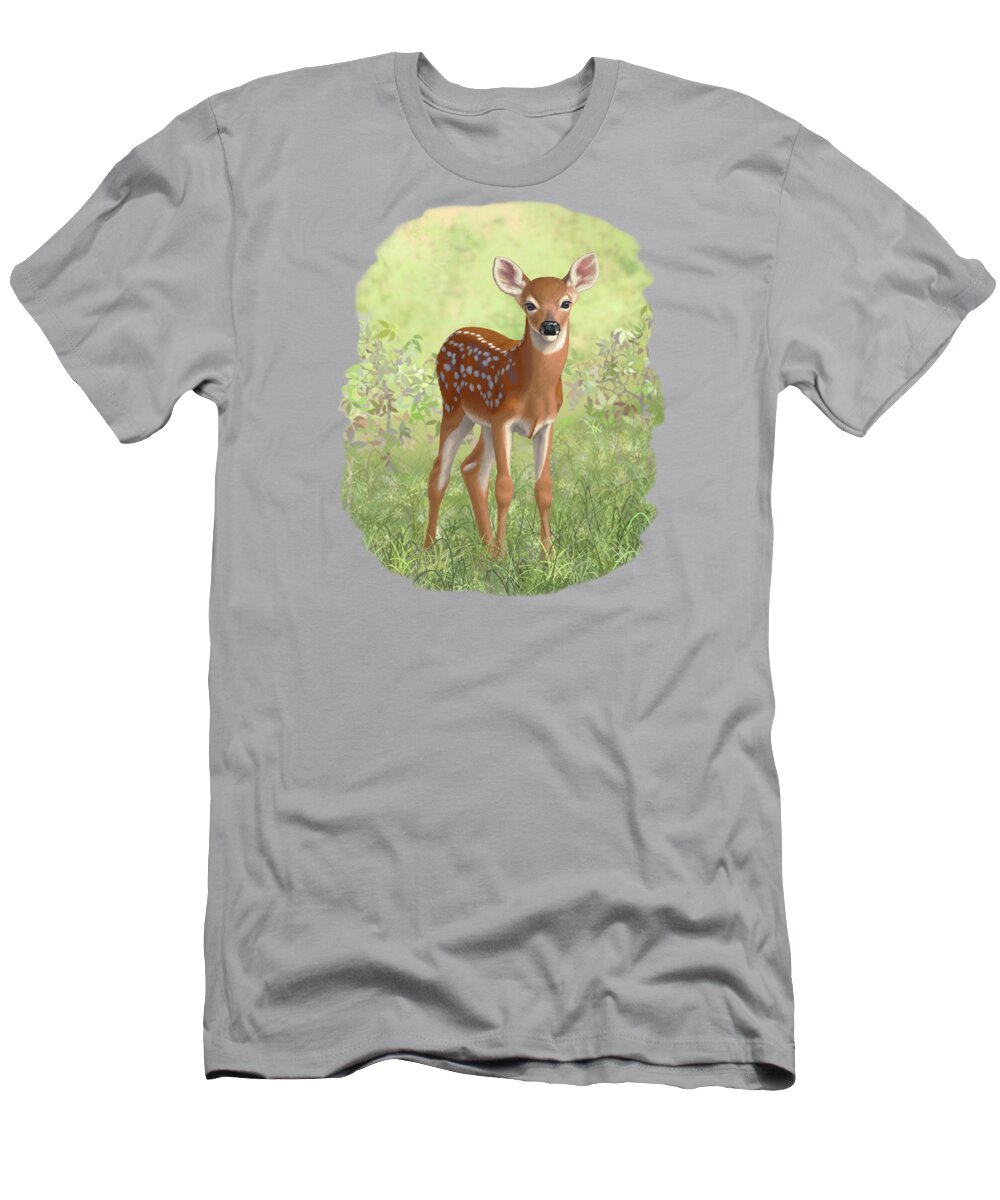 Deer T-Shirt featuring the painting Cute Whitetail Deer Fawn by Crista Forest