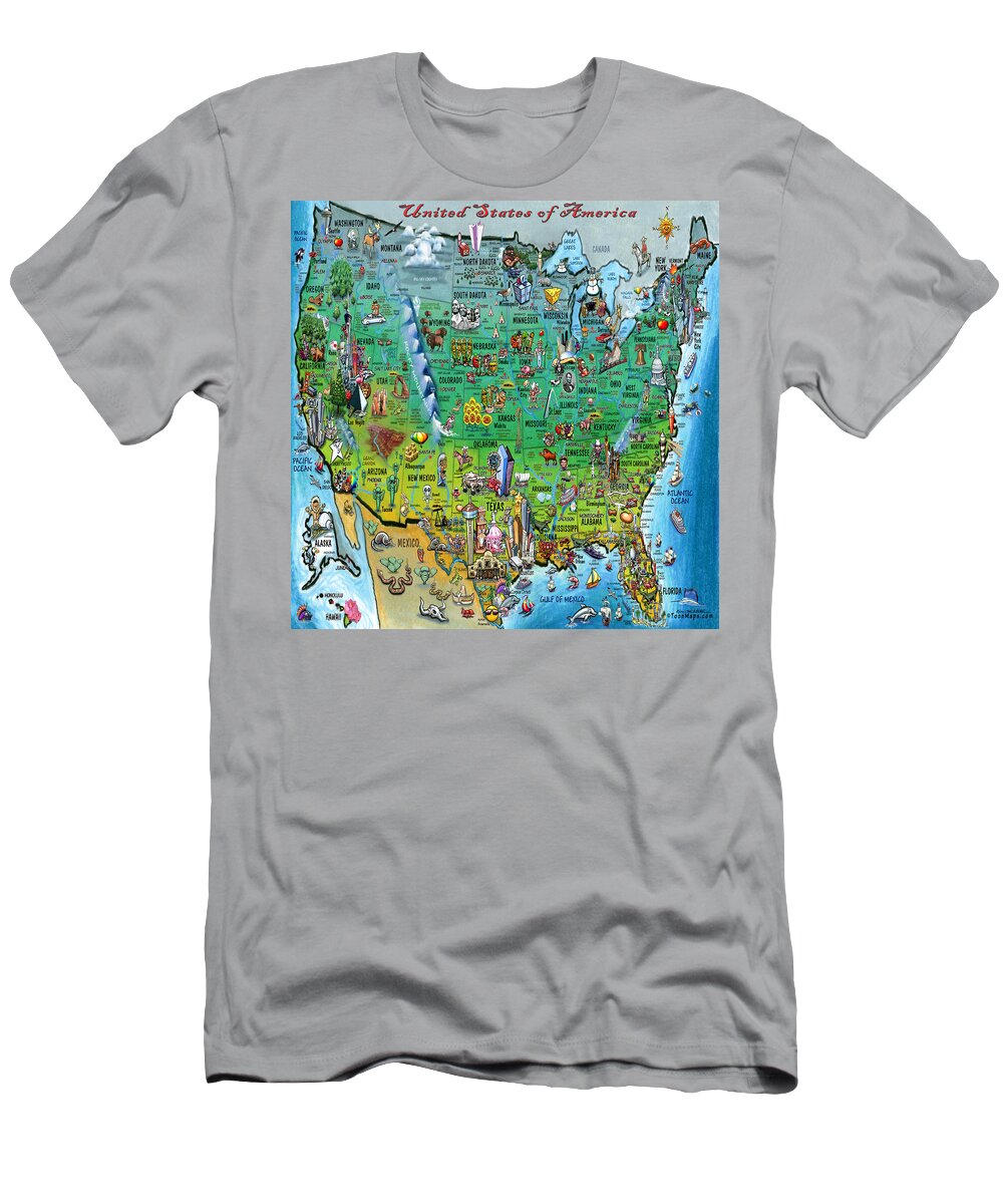 Usa T-Shirt featuring the digital art United States of America Fun Map by Kevin Middleton
