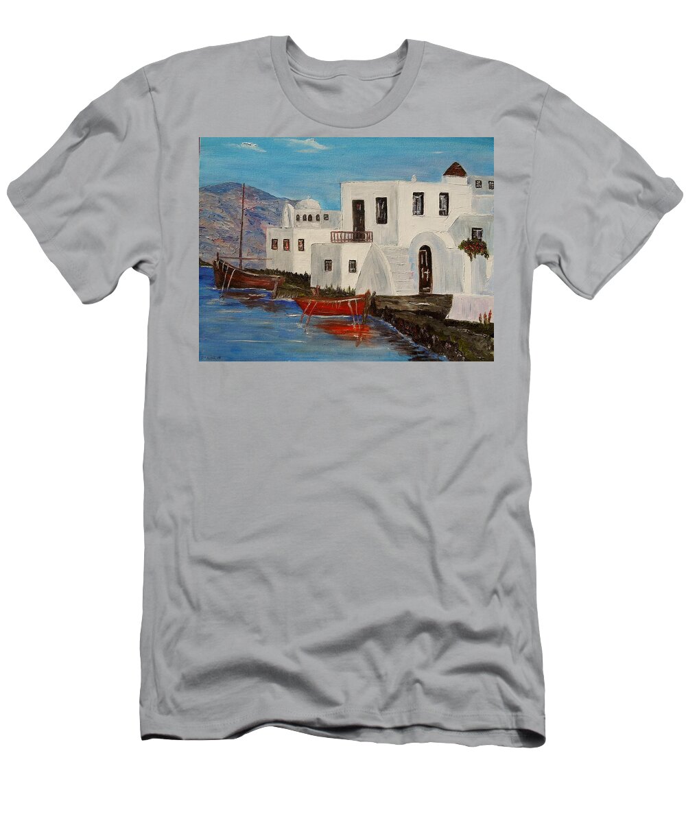 Boat T-Shirt featuring the painting At home in Greece by Marilyn McNish
