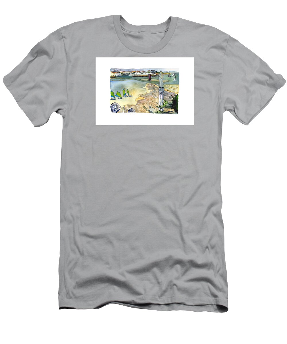 French Atlantic T-Shirt featuring the painting Au Bord de la Mer, La Rochelle, Charente-Maritimes by Joan Cordell