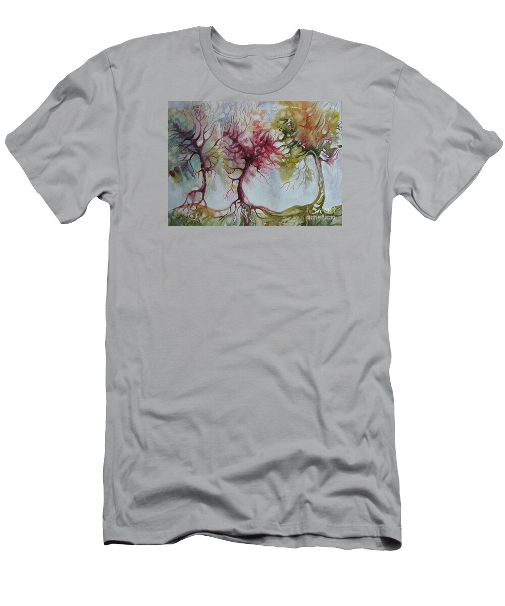 Autumn T-Shirt featuring the painting Autumn colors by Elena Oleniuc