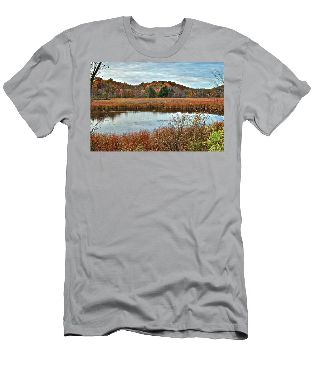 Autumn T-Shirt featuring the photograph Autumn Lake and Landscape by Frozen in Time Fine Art Photography