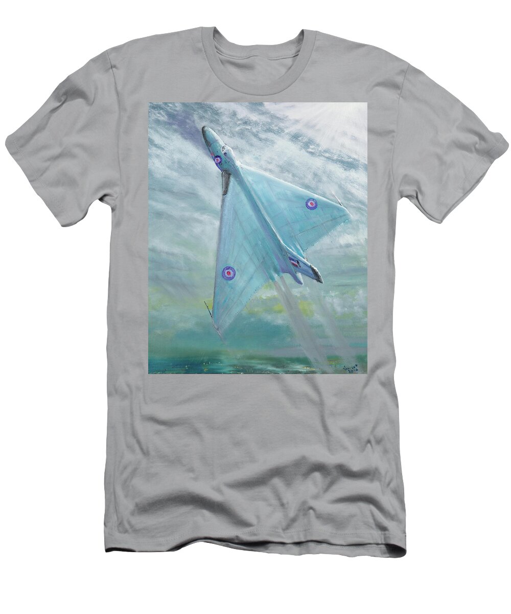 Avro T-Shirt featuring the painting Avro Vulcan B1 Night flight by Vincent Alexander Booth