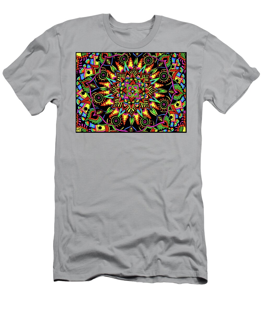 Mandala T-Shirt featuring the drawing Solar Eclipse by Baruska A Michalcikova