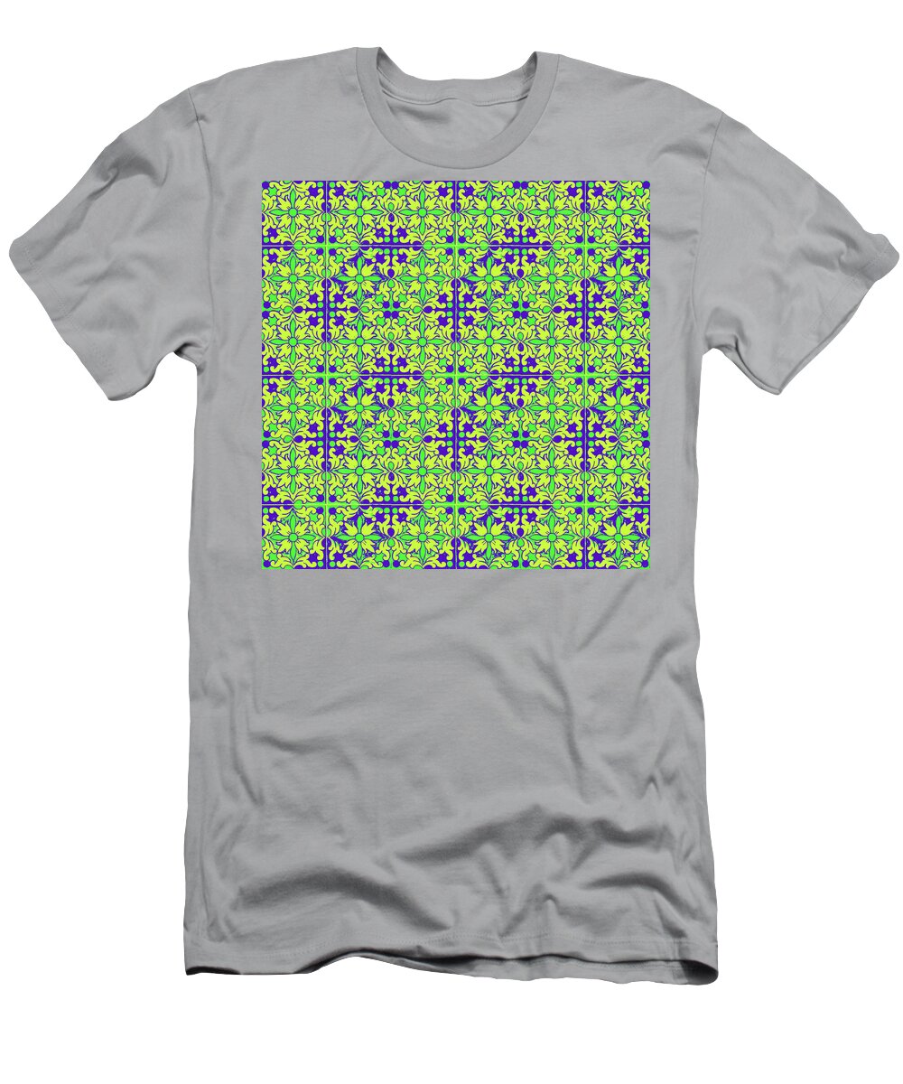 Seville Azulejo T-Shirt featuring the mixed media Azulejos Magic Pattern - 08 by AM FineArtPrints