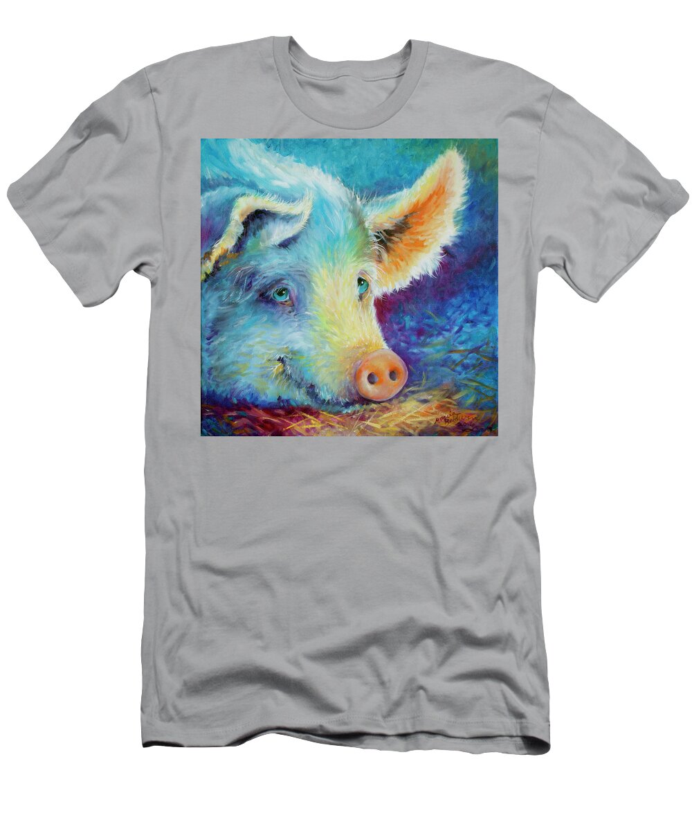Pig T-Shirt featuring the painting Baby Blues Piggy by Marcia Baldwin