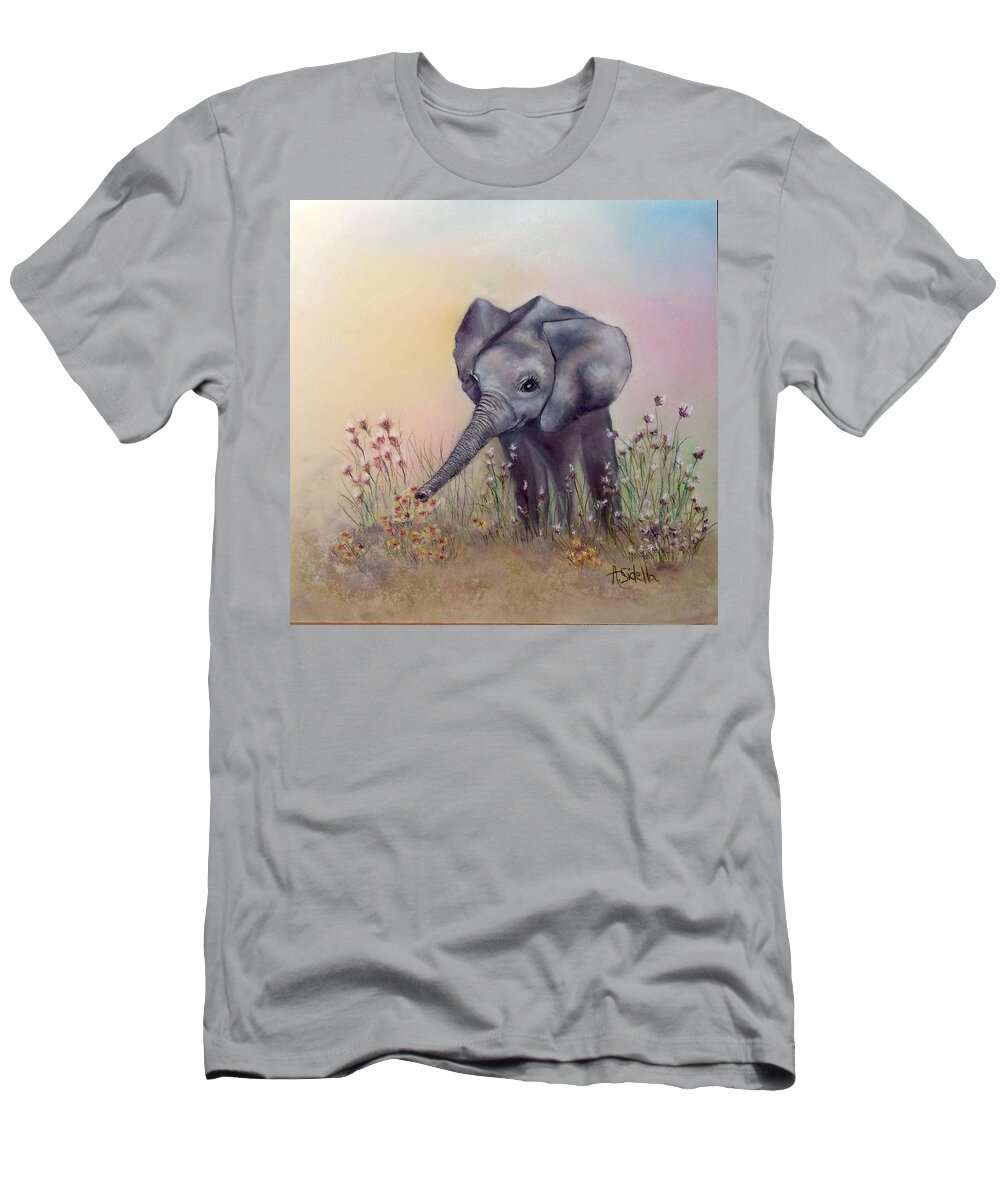 Nursery Room Painting T-Shirt featuring the painting Baby Ellie by Annamarie Sidella-Felts