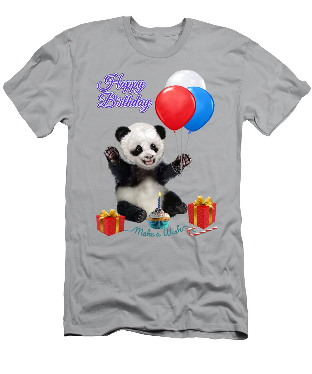 Panda T-Shirt featuring the digital art Baby Panda's Happy Birthday by Glenn Holbrook