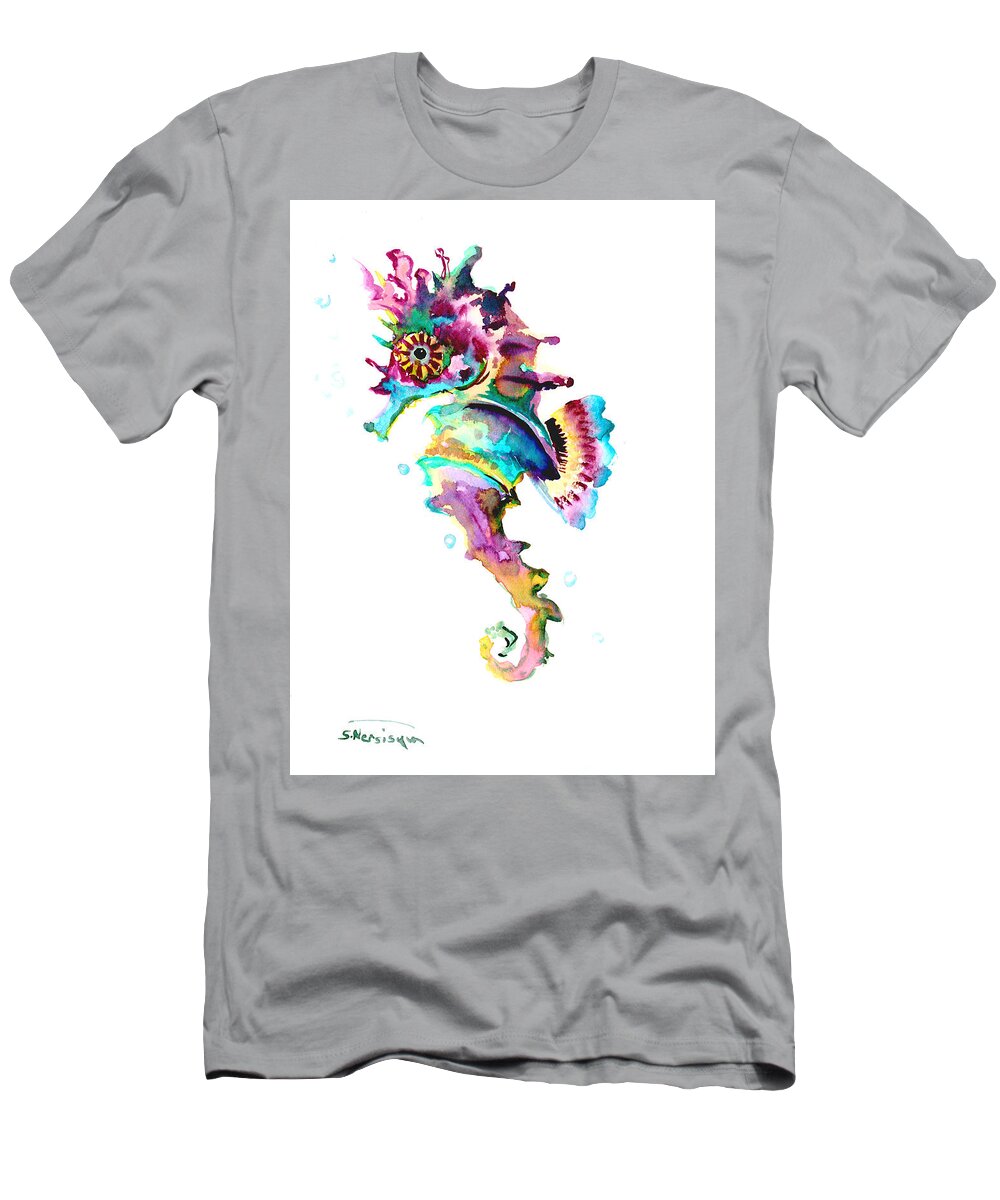 Seahorse T-Shirt featuring the painting Baby Seahorse by Suren Nersisyan