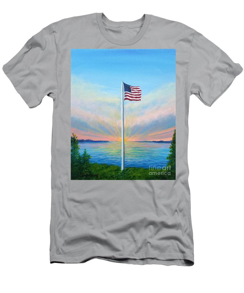 Back T-Shirt featuring the painting Back in the USA by Sarah Irland