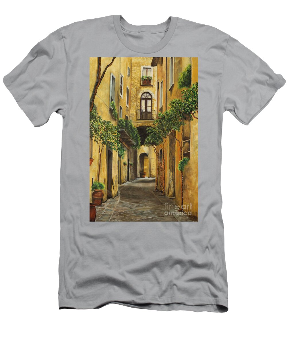 Italy Paintings T-Shirt featuring the painting Back Street in Italy by Charlotte Blanchard