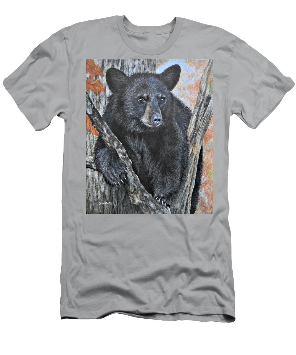 Bear T-Shirt featuring the drawing Backyard Visitor by Carla Kurt