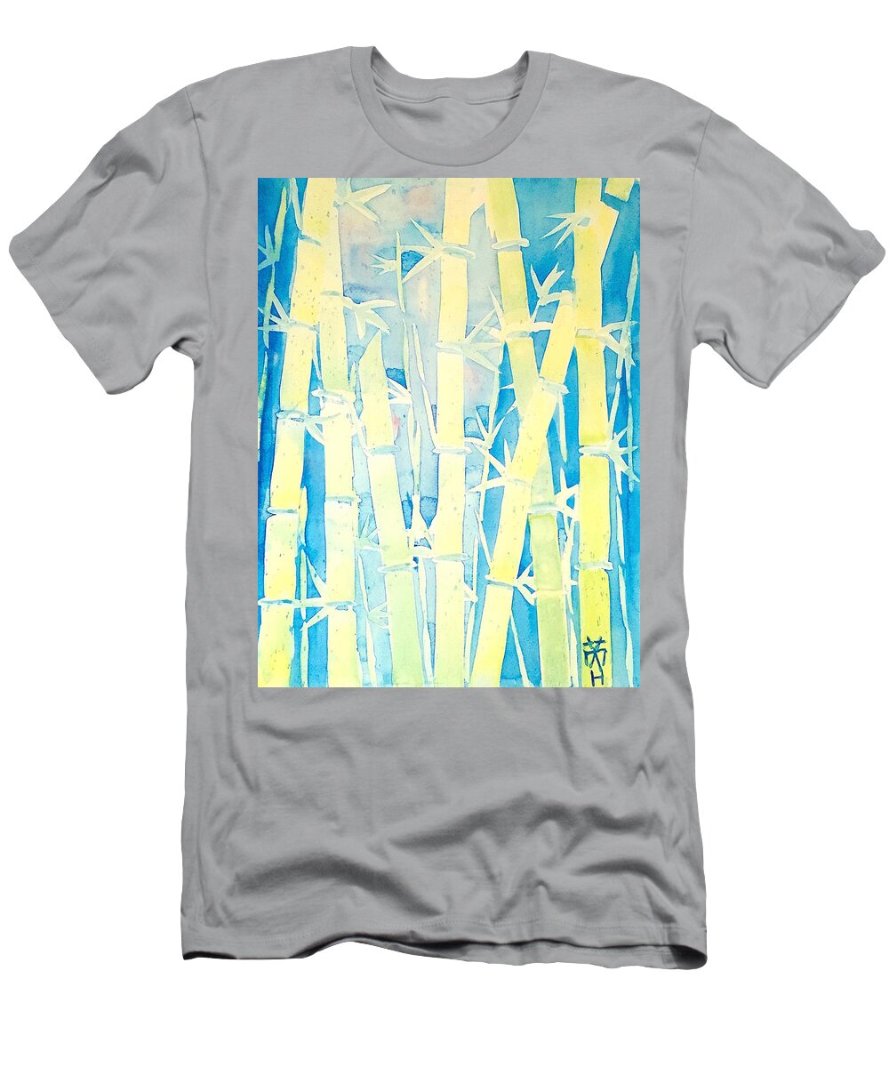 Bamboo T-Shirt featuring the painting Bamboo in the blue by Wonju Hulse