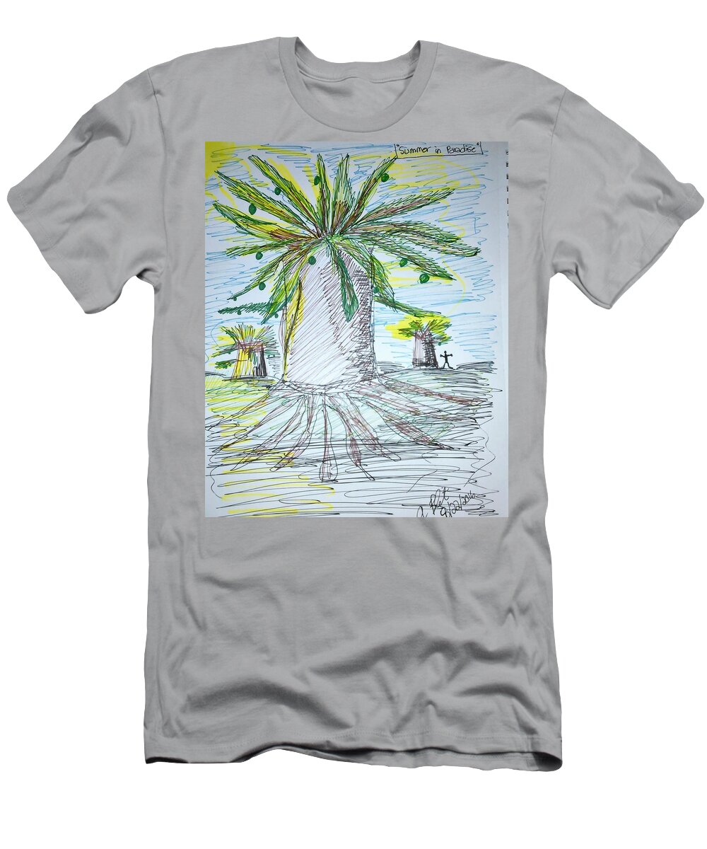 Baobab Trees T-Shirt featuring the drawing Baobab Grove by Andrew Blitman
