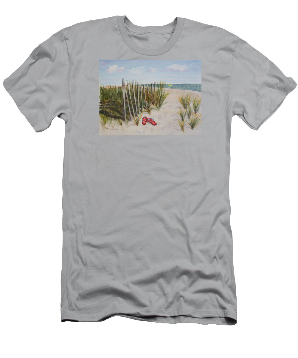 Flip-flops T-Shirt featuring the painting Barefoot on the Beach by Jill Ciccone Pike