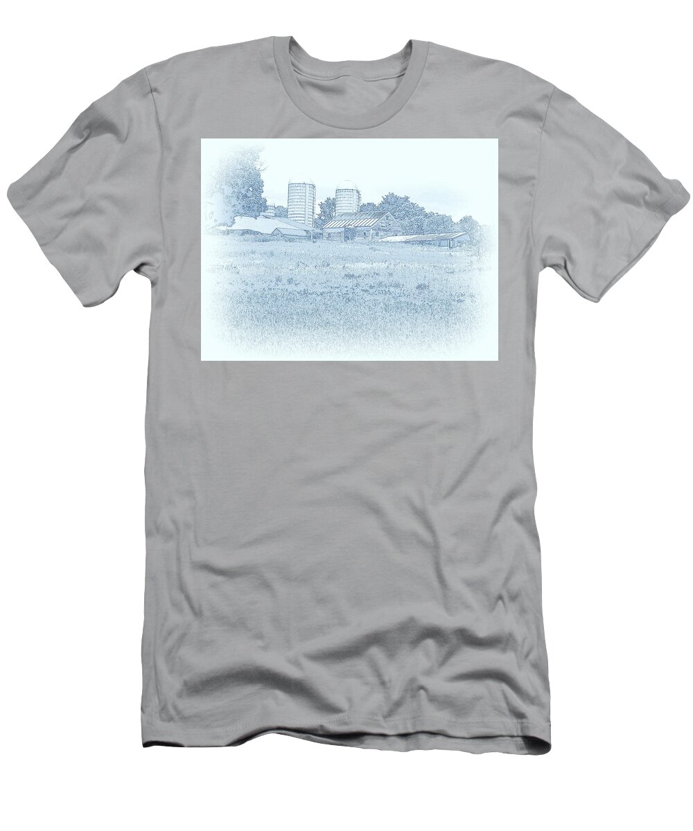 Landscape T-Shirt featuring the mixed media Barn in Blue by Susan Lafleur