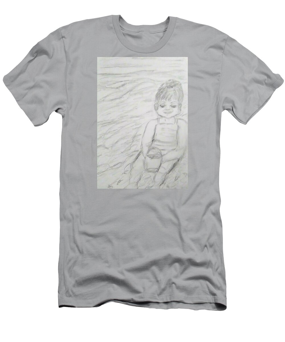 Children T-Shirt featuring the drawing  Beach Baby by Suzanne Berthier