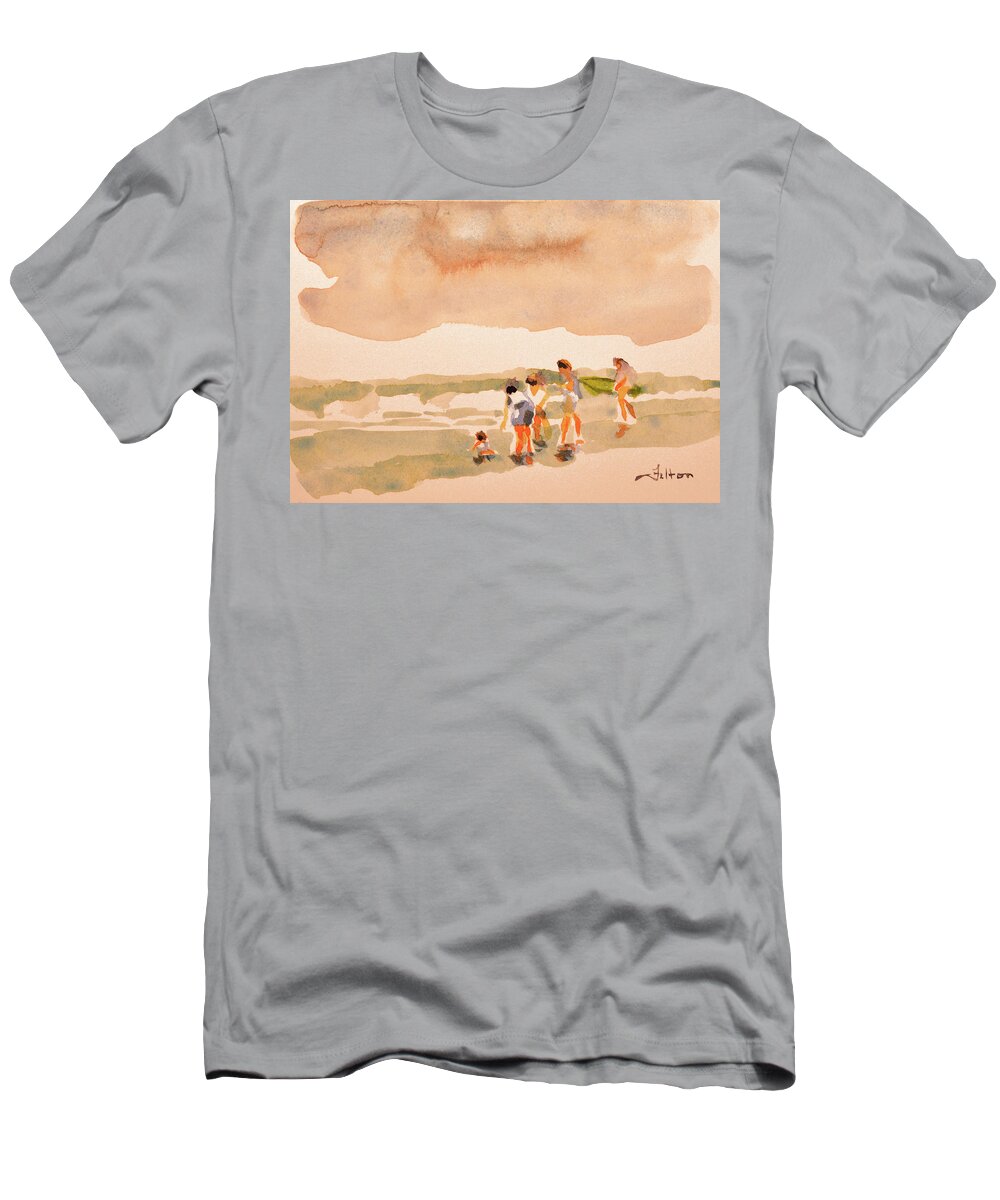Beach Art T-Shirt featuring the painting Beach family day by Julianne Felton