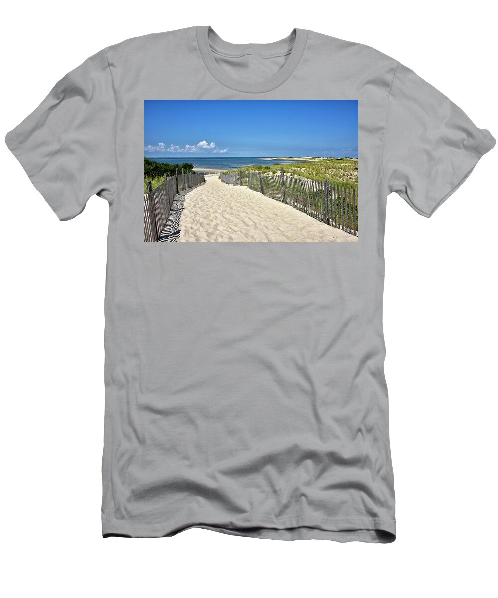 Cape Henlopen State Park T-Shirt featuring the photograph Beach Path at Cape Henlopen State Park - The Point - Delaware by Brendan Reals