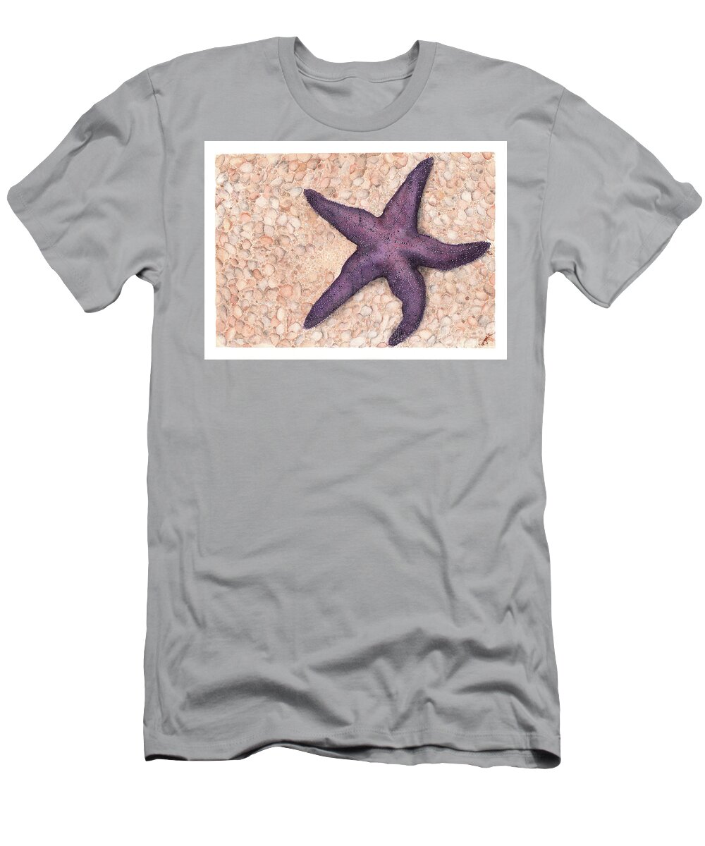 Starfish T-Shirt featuring the painting Beach Starfish by Hilda Wagner