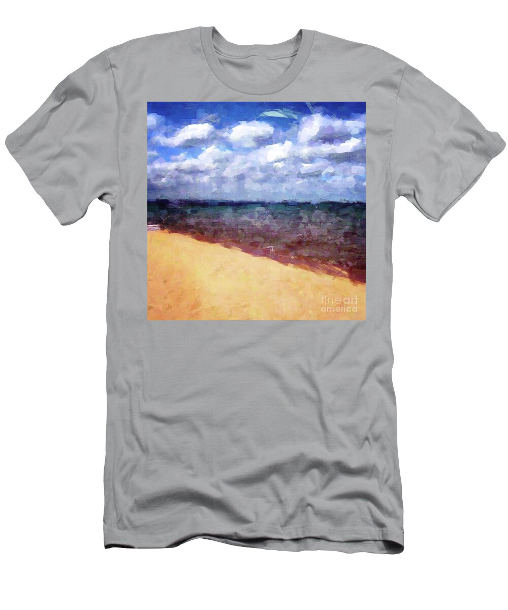 Lake Superior T-Shirt featuring the digital art Beach Under Blue Skies by Phil Perkins