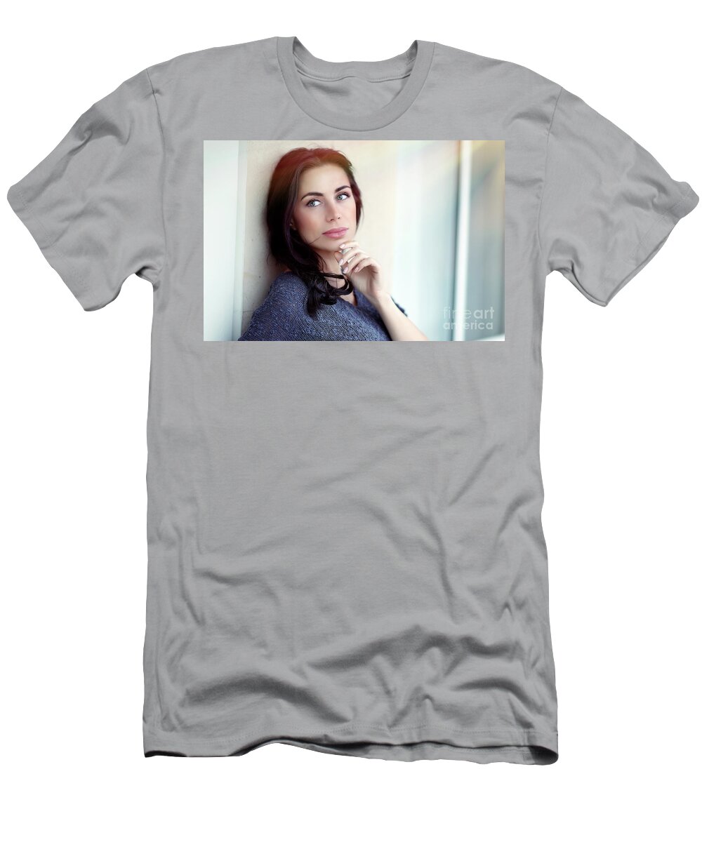 Adult T-Shirt featuring the photograph Beautiful thoughful woman by Anna Om