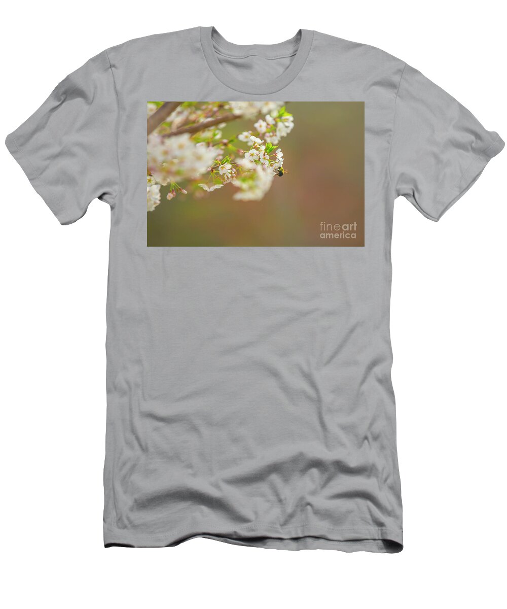 Bee T-Shirt featuring the photograph Bee on a Cherry Blossom by Diane Diederich