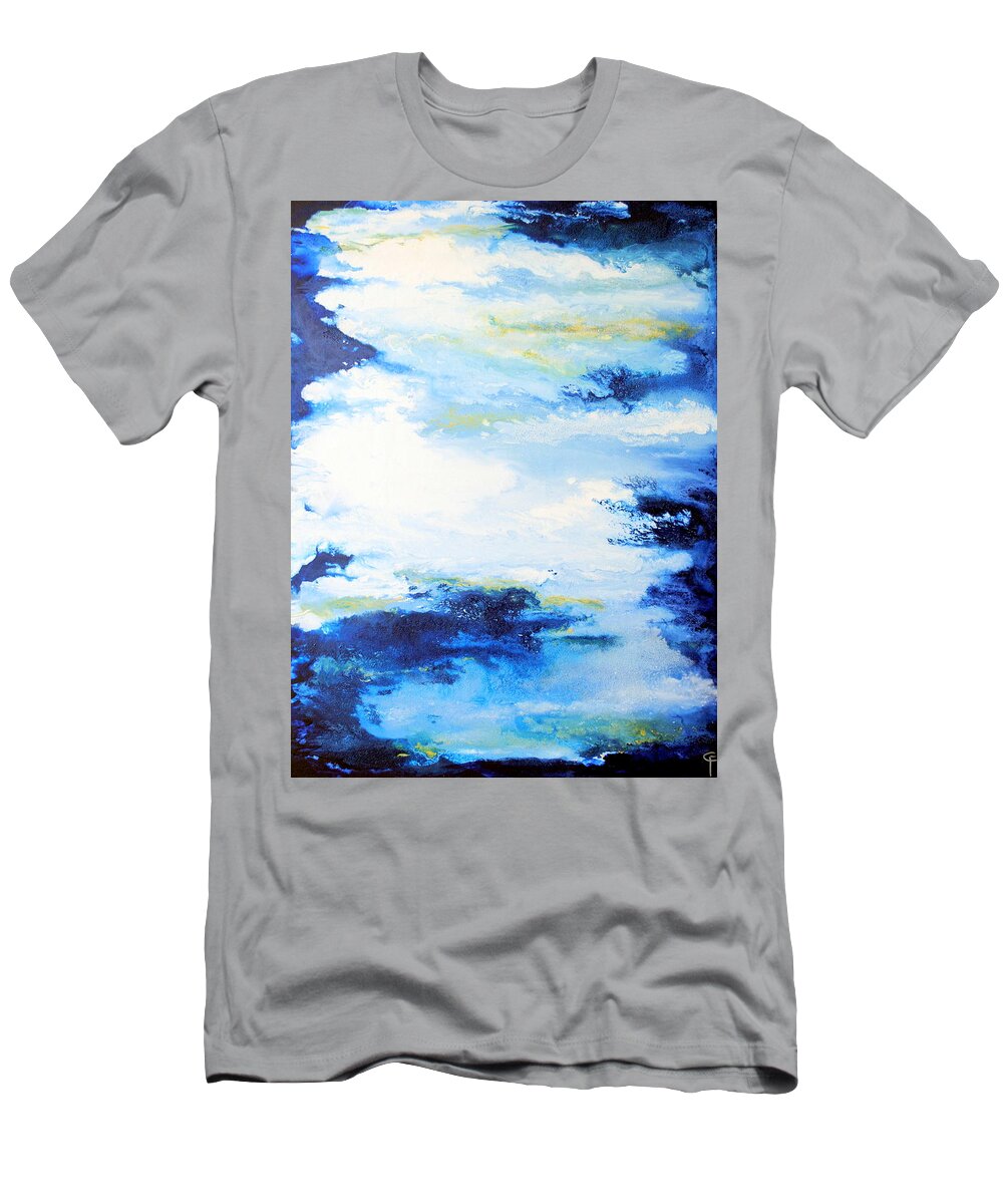 Abstract; Blues T-Shirt featuring the painting Beginnings by Celeste Friesen