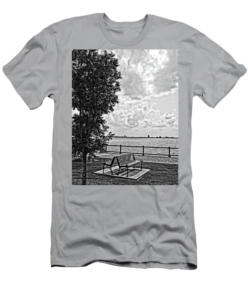 Bench T-Shirt featuring the photograph Bench Overlooking the Bay by Maggy Marsh